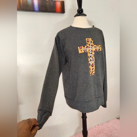 "Faith"world sweater sweatshirt Gray Long sleeve comfortable wear size XL - Picture 4 of 14